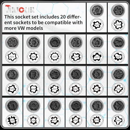 21PCS Wheel Locking Nut Key Kit Compatible with VW VAG Volkswagen | Wheel Lock Nut Socket Adapter Set, Anti-Theft Lug Removal Tool, Anti-Theft Screw Remover, Repair Tool, Tyre Fitting, garage - size: Kit 21 pieces