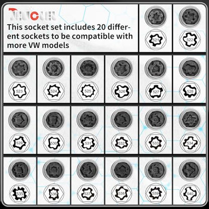 21PCS Wheel Locking Nut Key Kit Compatible with VW VAG Volkswagen | Wheel Lock Nut Socket Adapter Set, Anti-Theft Lug Removal Tool, Anti-Theft Screw Remover, Repair Tool, Tyre Fitting, garage - size: Kit 21 pieces