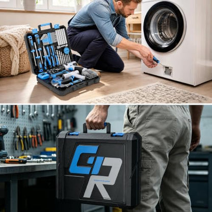 GRENPRO 188PC Blue Cordless Drill Tool Set for Wo&Men Tool Kit for Home Box | All-In-One Basic Household Tool Box, Glue Gun Accessories DIY, CR-V Steel, Sturdy Storage Case Auto Repair Kit For Men - style: Blue Power Drill Set 188PC