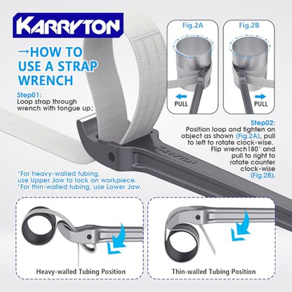18 Inch Strap Wrench, Aluminum Handle w/ 48" Long Nylon Strap for 12” Max OD Capacity – Heavy-Duty Oil Filter Wrench for Round, Slippery, Odd-Shaped Objects