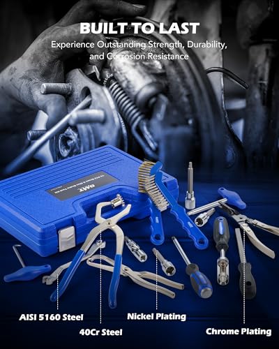OMT 15-Piece Drum & Disc Brake Tool Kit with Caliper Socket Set & Pliers | Brake Spring Pliers, Drum Spring Tool, AISI 5160 & 40Cr Steel, Fits VW Seat Skoda Opel Renault, Blow-Molded Case