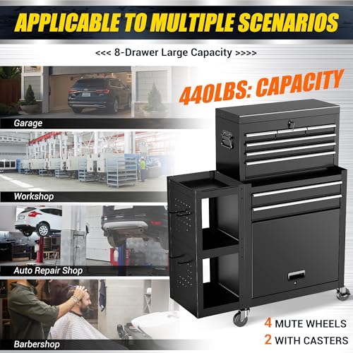 8 Drawer Tool Chest with Wheels, Exclusive 3-In-1 Tool Box Combo with Removable 4-Tire Utility Cart, Locking Mechanic Tool Cart with Liner for Warehouse, Workshop, 35”W x 13”D x 43”H -2026 New Upgrade