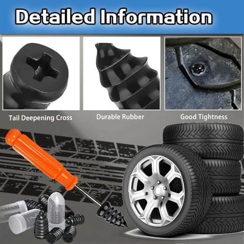40Pcs Tire Repair Rubber Nails Kit with 4 Sizes, Screw in Tire Repair Plugs, Vacuum Tire Repair Rubber Nail, Tire Rubber Nails Tool, Fast Self-Service Tire Repair Tools for Car, Truck, Motorcycle