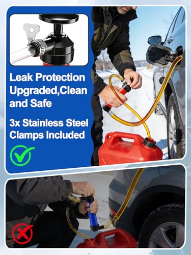 MADHOLLY Hand Fuel Transfer Pump with Leakproof Clamps | for Gasoline/Oil/Diesel/Antifreeze, Versatile Manual Siphon, for Car/Lawn Mower/Motorcycle/RV, with 3/4" NPT Brass Connector