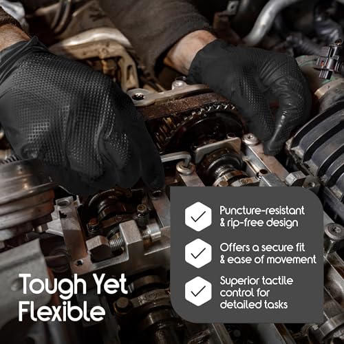 Inspire 6 or 8 Mil HEAVY DUTY Stretch Nitrile Black Gloves Disposable Latex Free - color: Black 8 Mil, size: Medium