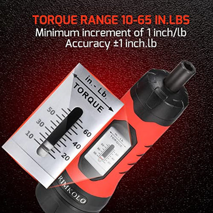Torque Screwdriver Wrench Set (10-65 In.lb ±1) with 29 S2 Alloy Bits & 5 Drive Sockets | 1/4" Socket Adapter for Tools, Bike Repair, Mounting | Includes Portable Case