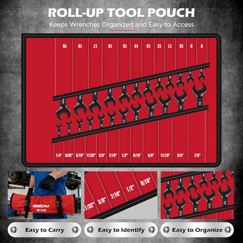 Premium 24-Piece Flex-Head Ratcheting Wrench Set, Metric(8–19mm)& SAE(1/4-7/8") Combination Wrenches, 72-Tooth CR-V Steel with Durable Black Finish, Ratchet Spanners with Roll-Up Tool Pouch for Repair - style: 24-Pc Flex-Head (Black Finish)