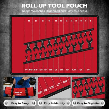 Premium 24-Piece Flex-Head Ratcheting Wrench Set, Metric(8–19mm)& SAE(1/4-7/8") Combination Wrenches, 72-Tooth CR-V Steel with Durable Black Finish, Ratchet Spanners with Roll-Up Tool Pouch for Repair - style: 24-Pc Flex-Head (Black Finish)