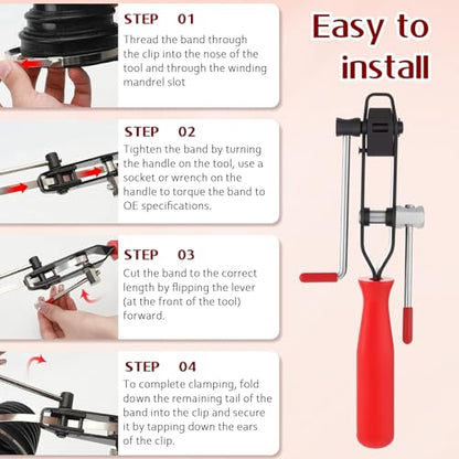 CV Joint Banding Boot Axle Clamp Pliers with 10 PCS Stainless Steel CV Joint Boot Band Clamps Automotive Boots Clamp Pliers Axle Boots Clamps for Most Cars