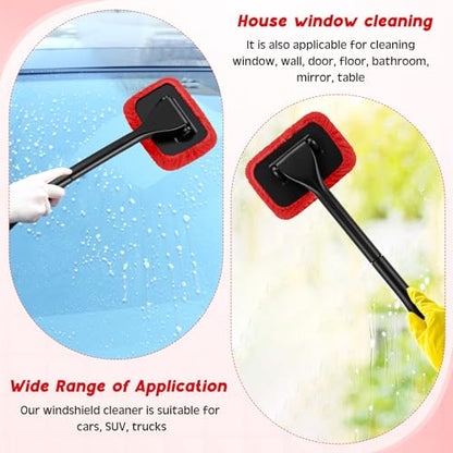 FoldTier 8 Pcs Car Windshield Cleaner Tool Kit with Removable Handle, Microfiber Towel Pads, Brush, Empty Spray Bottle for Auto Glass Wiper Suvs Rvs & Home Windows(Red) - color: Red