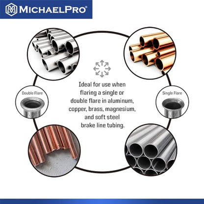 MichaelPro MP009090 Single and Double Flaring Tool Kit with Extra Adapters- Use on Aluminum, Copper, Soft Steel Brake Line and Brass Tubing