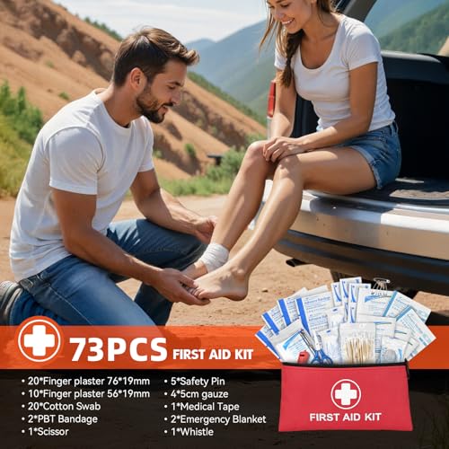 Car Emergency Kit with Portable Air Compressor, First Aid Kit, Jumper Cables, Roadside Safety Emergency Tool Kit for Women, Men, Teen