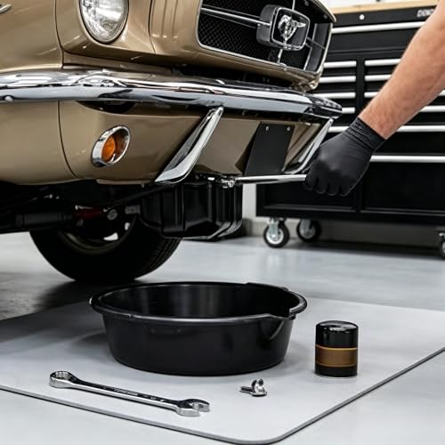 Oil Drain Pan 7-Quart Waste Automotive Fluid Change Container with Built-in Scale, Leak-Proof Spout and Splash Guard for Easy Car Maintenance
