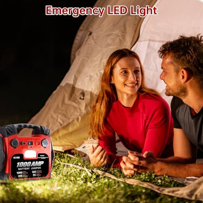 BS ONE 1000 Amp Peak Current Car Jump Stater, 12V Lead Acid Battey Jump Box with 260PSI Air Compressor, Jump Starter Battery Pack with Led Light & USB Output