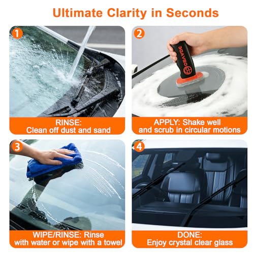 Car Glass Oil Film Cleaning Brush Kit, Windshield Cleaner Tool with Cleaning Emulsion for Auto Windshield Window Mirror, Improve Glass Clarity for Daily Driving