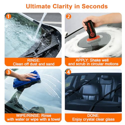 Car Glass Oil Film Cleaning Brush Kit, Windshield Cleaner Tool with Cleaning Emulsion for Auto Windshield Window Mirror, Improve Glass Clarity for Daily Driving