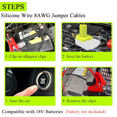 Jumper Cables Adapter Compatible with Ryobi 18V Batteries, Silicone Wire 8AWG 1.8FT Portable Battery Jump Starter Starting Using Tool for Car SUV Truck, Temperature Resistance 392℉(200℃) - size: 1.8FT