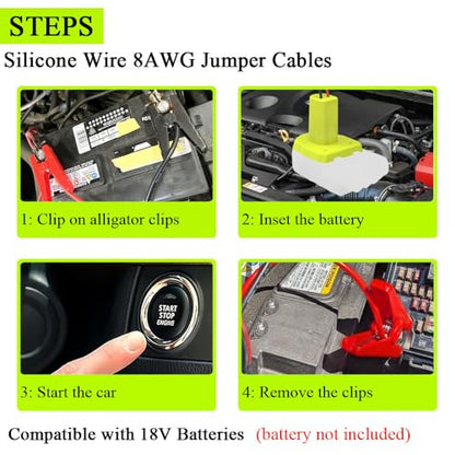 Jumper Cables Adapter Compatible with Ryobi 18V Batteries, Silicone Wire 8AWG 1.8FT Portable Battery Jump Starter Starting Using Tool for Car SUV Truck, Temperature Resistance 392℉(200℃) - size: 1.8FT