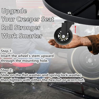 Creeper Wheels Caster Set of 12, Roller Blade Rubber Heavy-Duty 2.5 Inch Castor Replacement, 360 Degree No Noise Wheel for Mechanic Stool, Rolling Creeper Garage Seat - style: 12 Pcs No Brakes