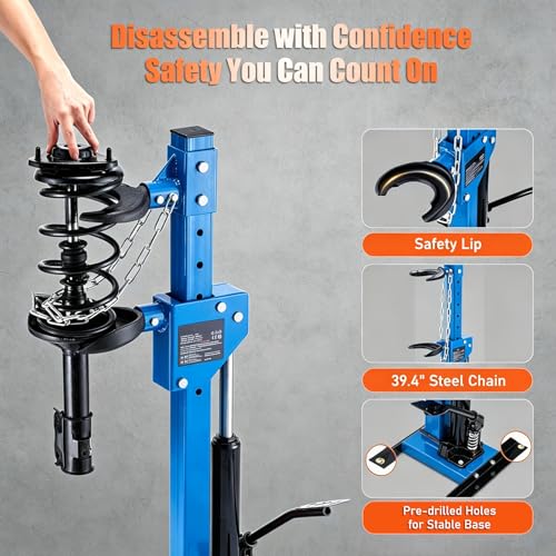 Hydraulic Strut Spring Compressor, 4.5 Ton, Foot Operated, Blue | Interchangeable jaws, stable base and hands-free control for shock and coil removal in professional auto repair - color: Blue