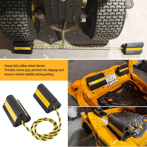 Tyenaza Wheel Chocks Heavy Duty Rubber Wheel Blocks Anti Slip Tire Stopper Blocks with Rope and Reflective Strips for Trailers Camping Vehicle Truck
