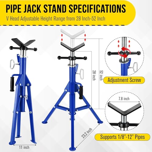 Pipe Jack Stand, Heavy Duty Pipe Stand, 2500LB Jack Stands Carbon Steel with Portable Folding Legs 28-52 Inch Height Adjustable 1/8"-12" Capacity - color: Blue