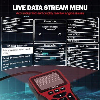 OBD2 Scanner Diagnostic Tool, Check Engine Code Reader with 35901 DTC Lookup, Mode 6 & 8, I/M Readiness for All OBDII Cars Since 1996 (Red) - color: Red