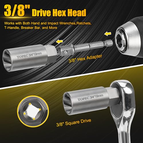 Topec 15PCS Deep Bolt Extractor Kit, 6mm-19mm Nut Extractor Socket Set, 3/8" Drive Rounded Bolt Remover, Spark Plug Extractor Tool for Broken, Stripped, Damaged, Rusted Stud and Bolt Nuts - size: 15 PCS