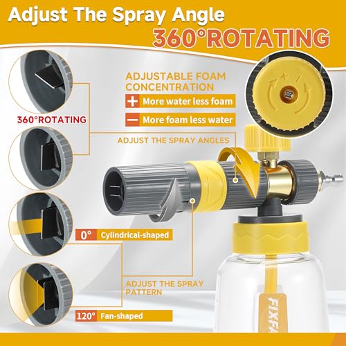 FIXFANS Foam Cannon Gun Dual Connector Accessory for Pressure Washer, Double Tip Attachment Soap Cannon with Power Washer Short Gun, Car Wash Foam Gun Kit, 1/4" Quick Connect, 5 Nozzle Tips - size: 1000ML