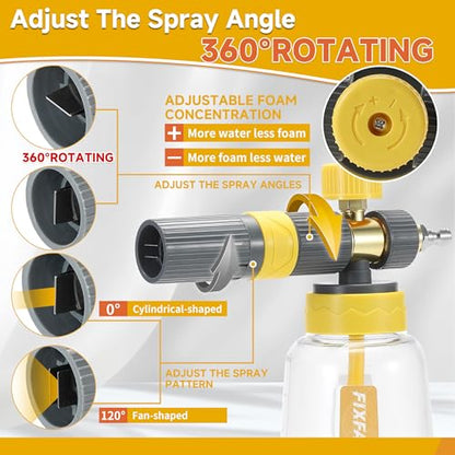 FIXFANS Foam Cannon Gun Dual Connector Accessory for Pressure Washer, Double Tip Attachment Soap Cannon with Power Washer Short Gun, Car Wash Foam Gun Kit, 1/4" Quick Connect, 5 Nozzle Tips - size: 1000ML