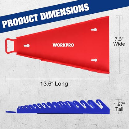 WORKPRO Magnetic Wrench Organizer, 15-Slot Gripper Wrench Holder | 2-Pack Wrench Rack for Tool Box, Fits SAE (1/4" to 1-1/16") and Metric (6mm to 27mm), Flexible Grips, Blue and Red - style: 15-Slots Wrench Organizer(2PC)