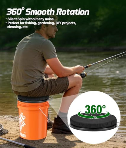 PAHTTO 5 Gallon Bucket Seat,Tool Organizer Bag & Bucket Seat Lid | Silent 360° Swivel Bucket Chair, for Camping, Fishing, Gardening, Yard Work, Hunting(Bucket and Tools Not Included)