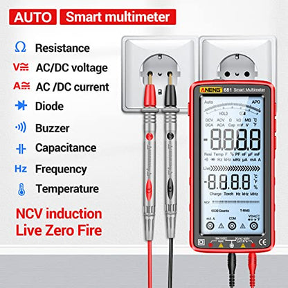 ANENG Digital Multimeter Tester Auto-Ranging TRMS 6000 Counts Voltmeter Smart Rechargeable Meter Measures AC/DC Current,NCV,Voltage,Ohm,Amp,Resistance,Diodes,Countinuity,Capacitance,Temperature - style: 681 Backlit Screen