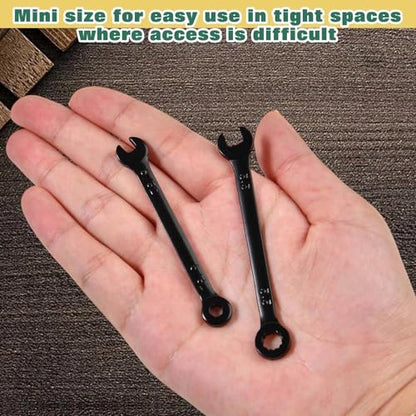 20PCS Mini Wrench Set Standard Metric and SAE 4mm-11mm & 5/32"-7/16" Open End and Box End Combination Wrench Set Super with Storage Roll Pouch and Key Rings, Black Electrophoretic Coating - size: SAE&Metric Set B