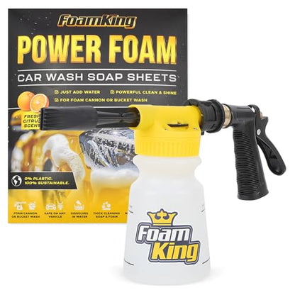 Foam King™ Gun Car Wash + Power Foam Car Wash Soap Strip (10ct = 5 Car Washes) - Connects to Garden Hose, Ultimate Scratch Free Cleaning Snow Blaster Cannon Washing - color: Foam Gun, Soap Sheets (Bundle)