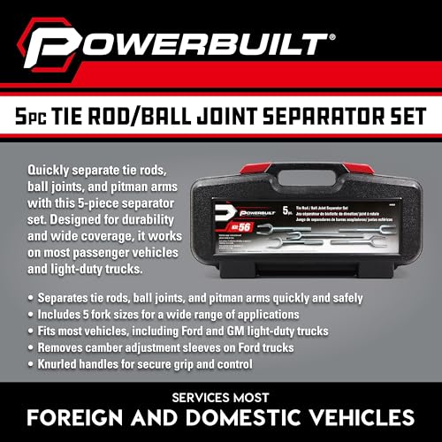 Powerbuilt Tie Rod and Ball Joint Separator Kit, Ford and GM Vehicles, Pitman Arms, Cars, Light Duty Pickup Trucks - 648630 - size: 5 Piece, Tie Rod and Ball Joint Separator