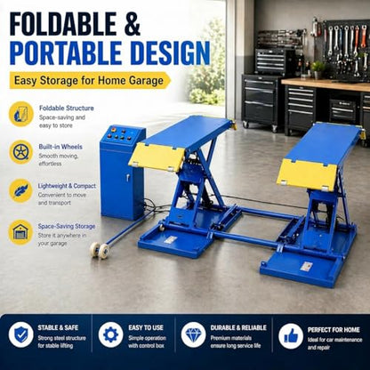 6600 lbs Portable Car Lift, Hydraulic Mid-Rise Scissor Lift with Wheels for Home Garage, Auto Repair Shop & Vehicle Maintenance