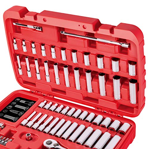 CARBYNE 65-Piece 1/4 in. Drive Socket and Ratchet Set, SAE and Metric, 6 Point, CrV Steel, 90-Tooth Ratchet, Deep and Standard Sockets, Storage Case