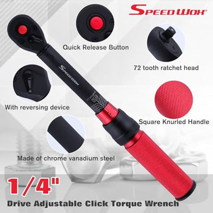 SPEEDWOX 1/4" Drive Adjustable Click Torque Wrench 5-25 Nm Dual-Direction Reversible with Quick Release Head for Bike, Motorcycle and Car Repair - size: 1/4"