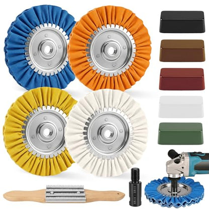 Upgrade 8" Airway Buffing Wheel, 11Pcs Aluminum Polishing Kit, Flange-Free Installation, 5/8" Arbor Hole Aluminum Metal Wheel Polishing Kit with Extension for Angle Grinder Mirror Finish