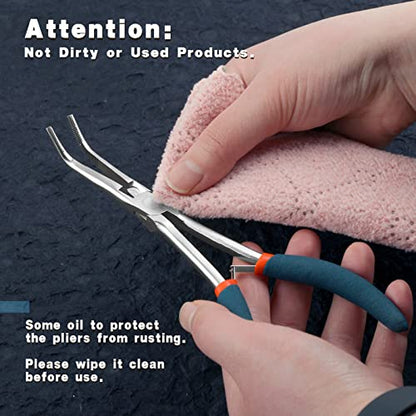 Long Reach Bent Needle Nose Pliers, 7 Inches, Serrated Jaws, PVC Handles, High Carbon Steel, Blue, Jewelry Making, Beading, Handicraft - style: Bent Needle Nose Pliers Serrated Jaws