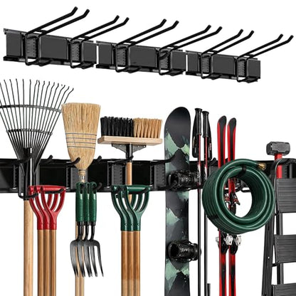 TIDYME Garage Wall Organizer | 48" Heavy-Duty Tool Storage Rack | Adjustable Double-Layer Hooks | 300 lbs Capacity | Carbon Steel Wall Mount Holder for Shovels, Rakes, Ladders & Power Tools - size: 48" (0 Shelves)