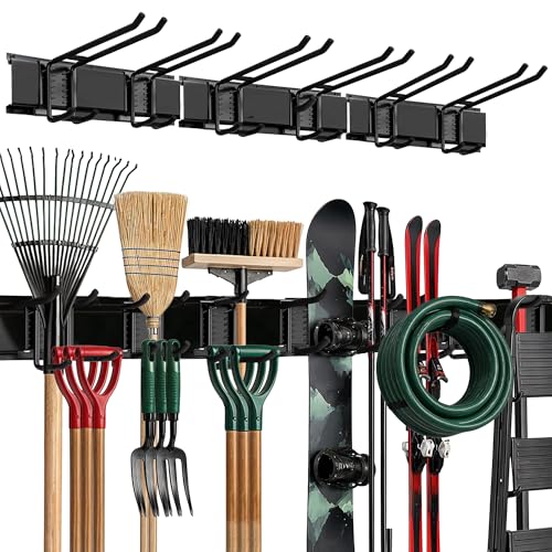 TIDYME Garage Wall Organizer | 48" Heavy-Duty Tool Storage Rack | Adjustable Double-Layer Hooks | 300 lbs Capacity | Carbon Steel Wall Mount Holder for Shovels, Rakes, Ladders & Power Tools - size: 48" (0 Shelves)