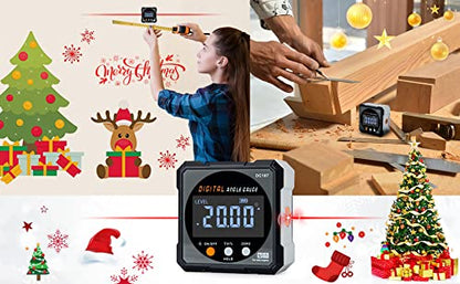 Digital Angle Finder with Electronic Laser - 4-side Strong Magnetic Angle Gauge, Cube Inclinometer with Backlight, Table Saw Miter Protractor, Woodworking Measuring Tool, Level Box for Hanging - color: Grey