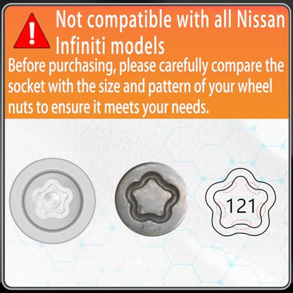 121 Wheel Locking Nut Key for Nissan Infiniti, 21mm Lock Bolt Inner Dia Wheel Anti-Theft Lug Nut Hand Repair Removal Tool - size: socket 121