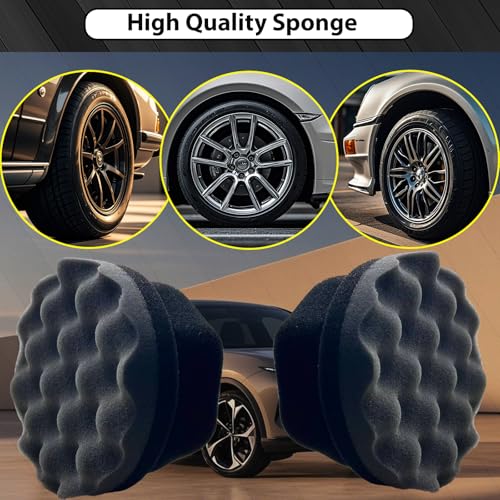 2 Pcs Large Tire Shine Applicator, Reusable Tire Dressing Applicator Wave Contoured, Tire Sponge Pads for Car Detailing Cleaning, 4.33 inch - size: 4.33inch-2 Black