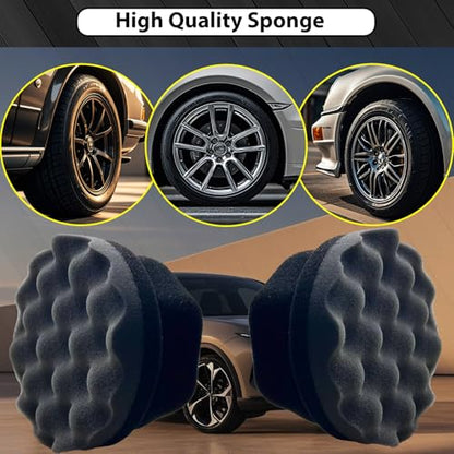 2 Pcs Large Tire Shine Applicator, Reusable Tire Dressing Applicator Wave Contoured, Tire Sponge Pads for Car Detailing Cleaning, 4.33 inch - size: 4.33inch-2 Black