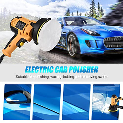 Buffer Polisher, Geevorks Buffer Waxer 5-inch, Variable Speed Car Polisher 600-3700RPM with Detachable Handle/ 6PCS Sponge Pad/ 6PCS Cloth Bonnet Pad/ 1PCS Wool Pad/ Spanner