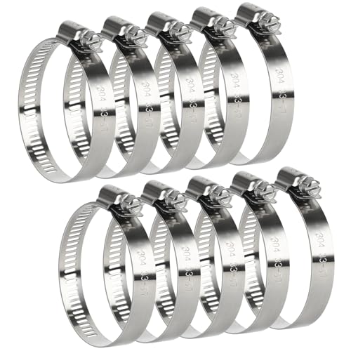 Hose Clamp, 10 Pack Stainless Steel Hose Clamps Assortment Kit, Adjustable 1-1/4 Inch to 2-1/4 Inch Worm Gear Drive Clamps for Plumbing, Automotive Radiator Fuel Line Mechanical - color: Metallic 10 Pcs, size: 1-1/4"~2-1/4"