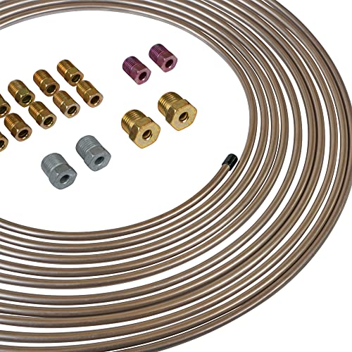 4LIFETIMELINES Copper-Nickel Alloy Non-Magnetic Brake Line Tubing Coils & Fitting Kits - Superior Anti-Rust Protection, 3/16 x 25 ft, Easy Bend & Install, 2 Full Kits for Complete Brake Line Repair - size: Pack of 2